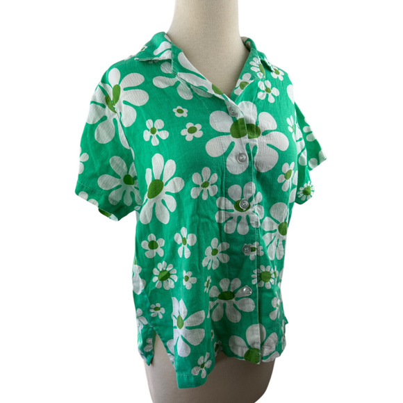 Big Bud Lazy Daisy Button Up Shirt Green Floral Print Top Cotton US Made Size XS - Picture 5 of 12